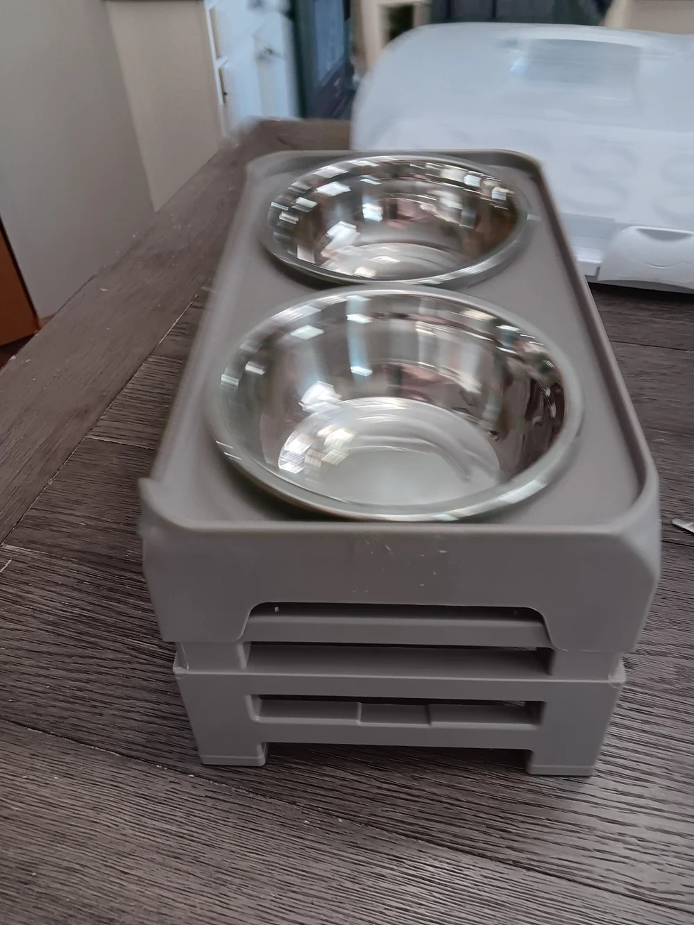 Unk Stainless Steel Double Dog Bowls with Gray Tray
